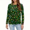 Women's Fashion Casual Slit Hem Round Neck Long Sleeve Loose Christmas Printed T-Shirt Ladies Top
