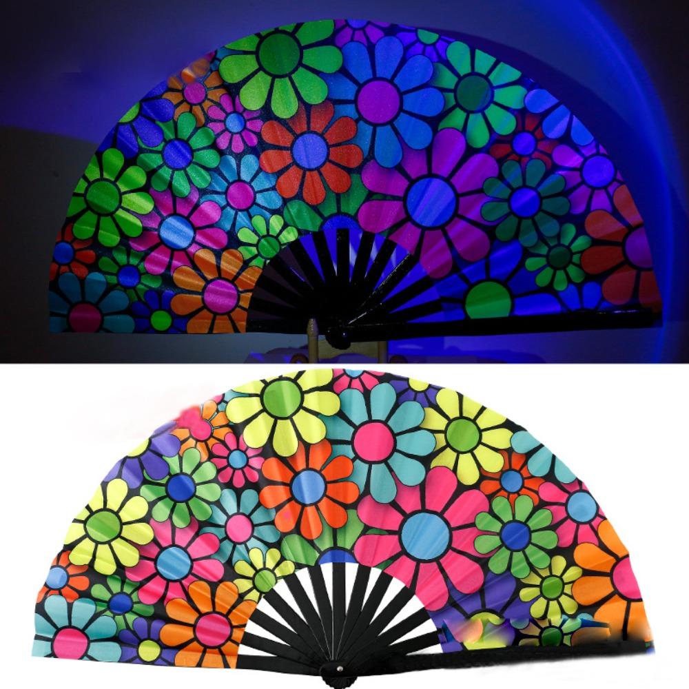 Foldable Bamboo Fan PVC Photography Props Fan UV Fluorescent Folding Fan Stage Performance Dance