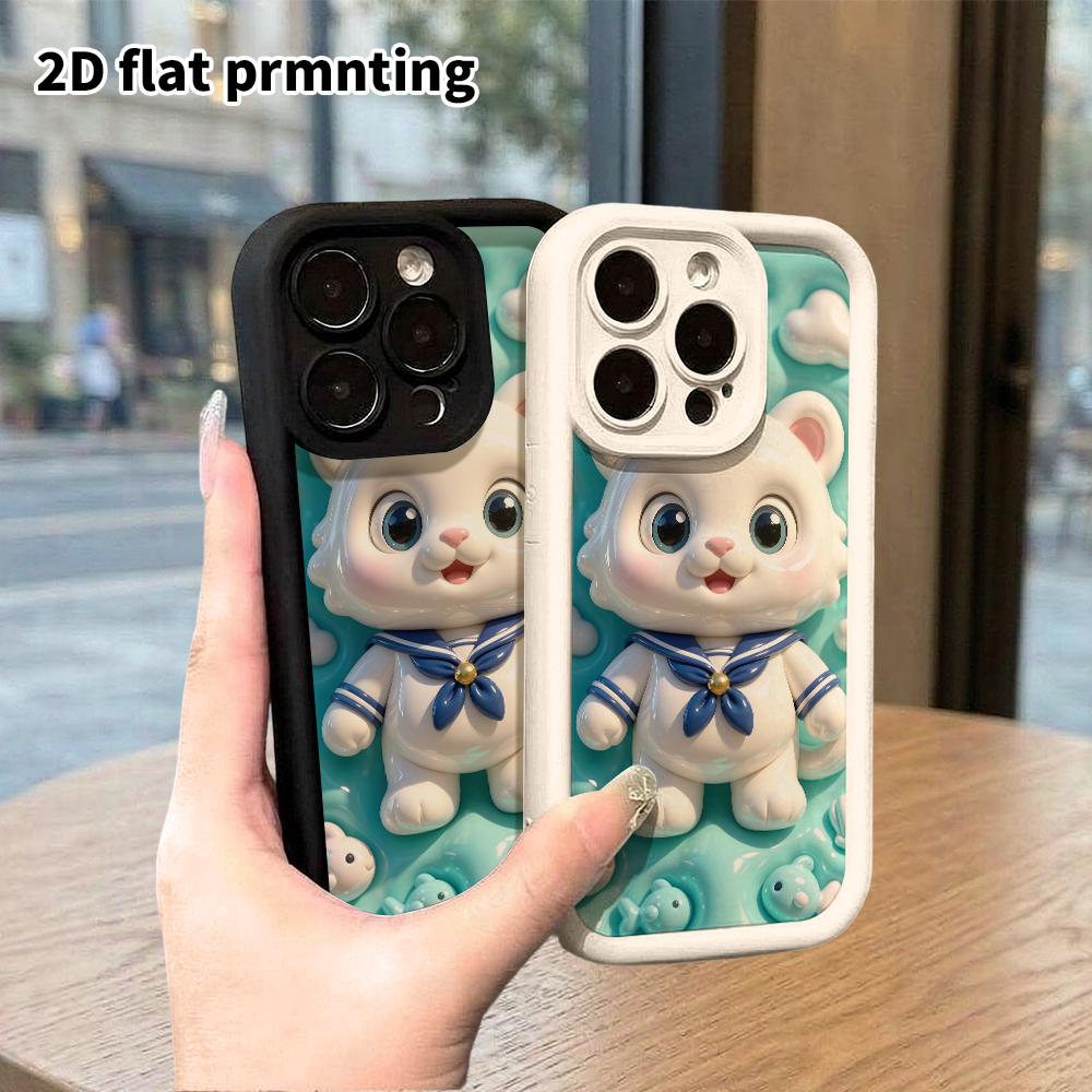 Phone Case: 2D flat design suitable for iPhone 18, 17, 16, 15, 14, 13 Pro protective case, sailor uniform little white bear, perfect Christmas and Hal