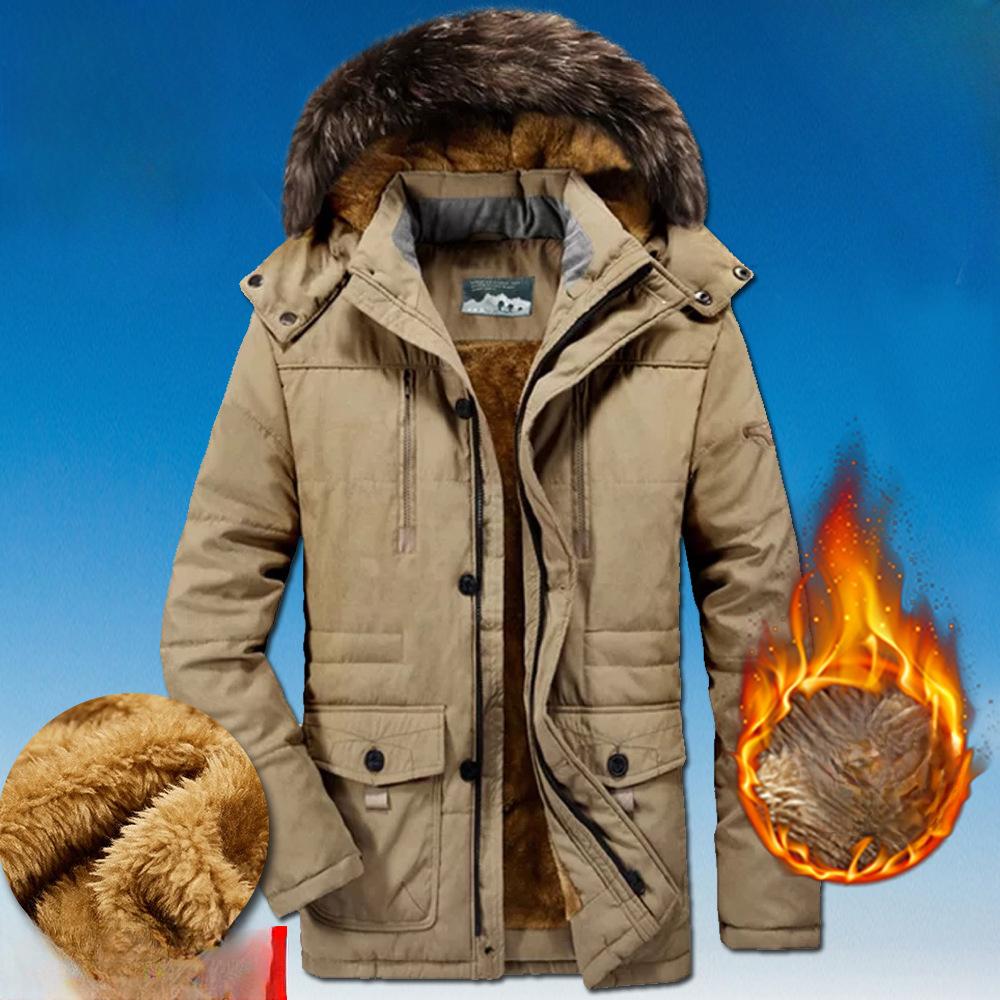 Зимняя стеганая куртка с хлопковой подкладкой, мужская, средней длины, плюс утолщенный бархат, большой размер, свободная стеганая куртка для пожилых людей