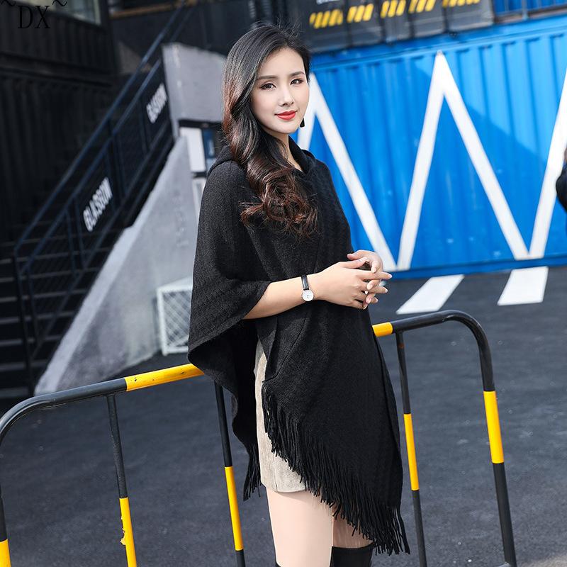 DX~~ осенне-зимний новый вязаный кашемировый плащ из тонкой шерсти, шаль с капюшоном, черно-белая шаль с геометрическим рисунком, соответствующая цвету