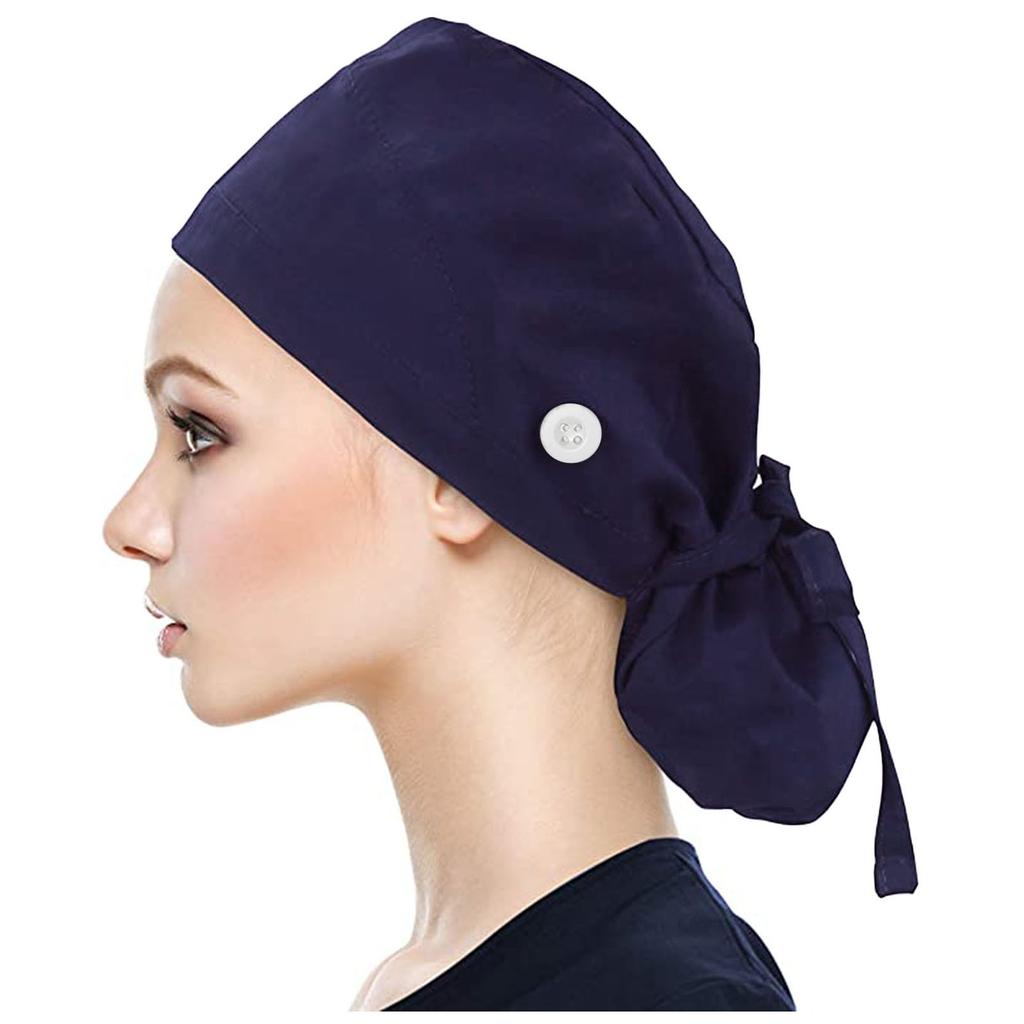 Scrub Cap With Buttons Bouffant Hat With Sweatband for Womens and Mens
