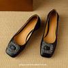 Новые женские туфли на каблуках, модные туфли со стразами и квадратными пряжками, туфли на каблуках из мягкой кожи, женские рабочие туфли, удобные туфли-лодочки с низким каблуком и квадратным носком
