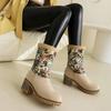 Women's Snow Boots Suede Autumn and Winter New Thick-soled Thick-heeled High-heeled Warm Cotton Shoes Flower Splicing Velvet Short Boots