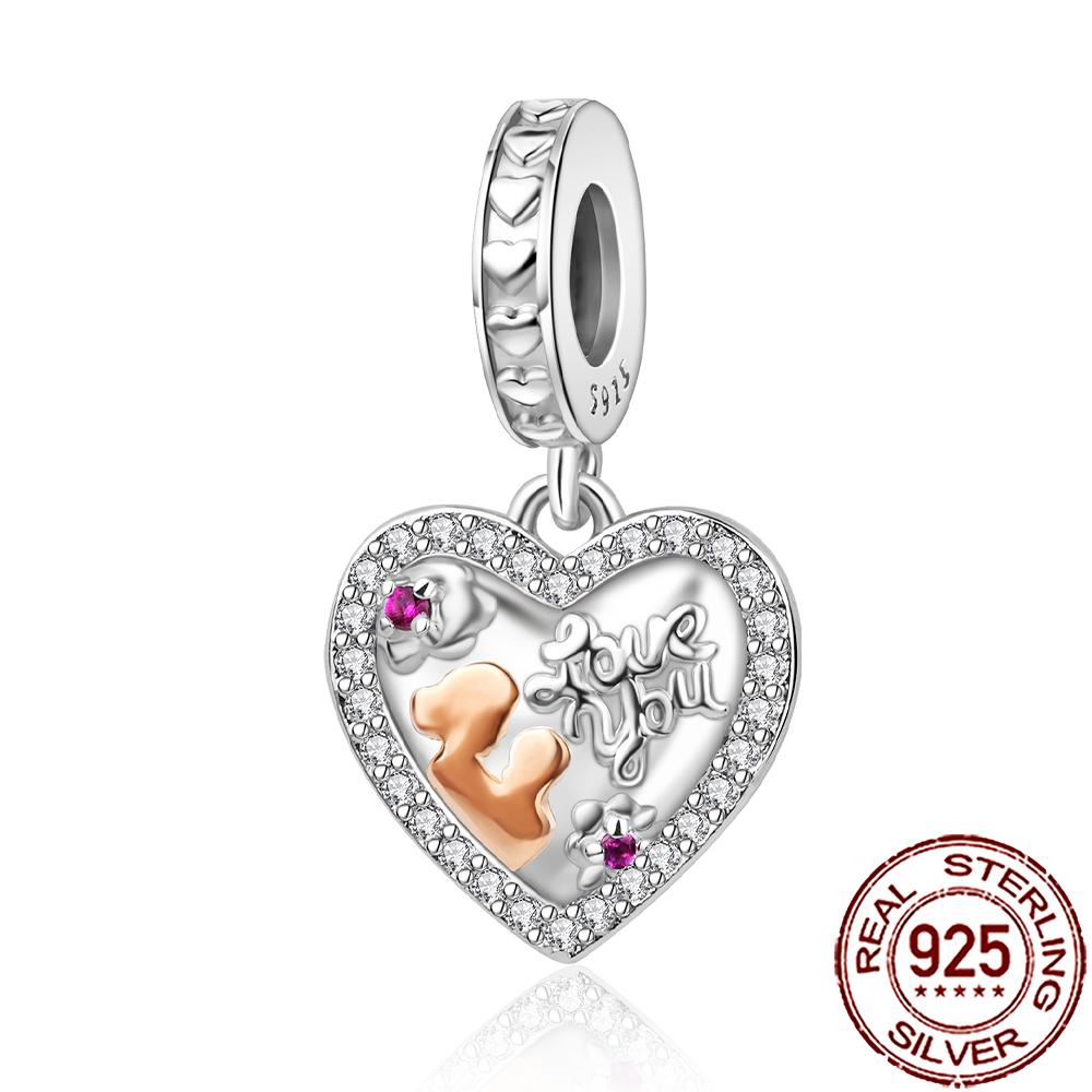 New Charms 925 Silver Sister Daughter Mum Mother Family Love Heart Beads Fit Origina Bracelet Necklace DIY Jewelry