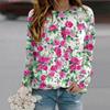 Fall Autumn Women'S Fashion O Neck Long Sleeve T-Shirt Loose Clothes Pink Green Leaf Rose Print T Shirt For Girls Street
