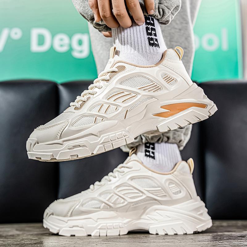 Thick Sole Versatile Clunky Sneaker For Men New Trend Mesh Lace Up Breathable Casual Sports Shoes Increased Soft Soles