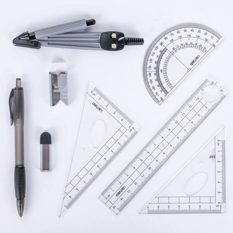 Набор для геометрических чертежей Deli Stationery: Циркуль и линейка для учеников