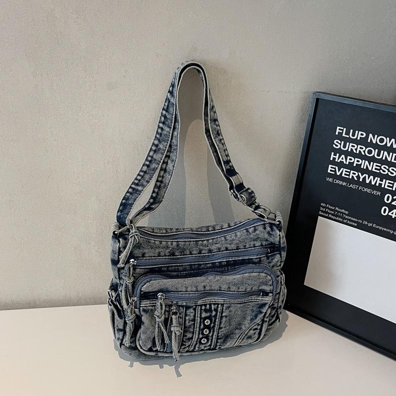 Retro denim bag women's 2025 new fashion commuter tote bag casual simple large capacity shoulder crossbody