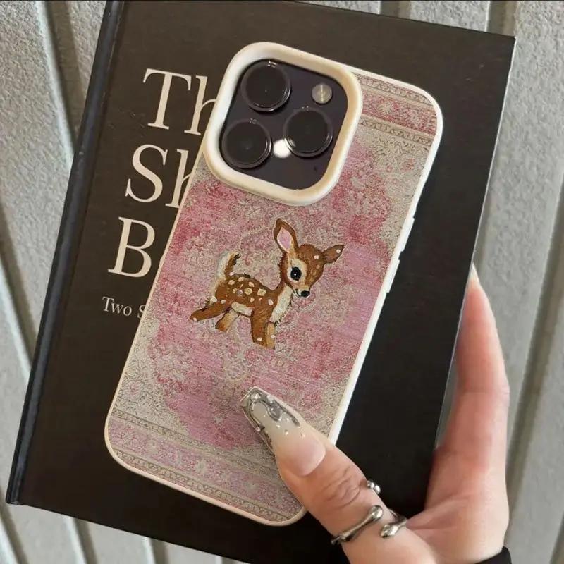 Винтажный чехол для телефона с рисунком оленя и личи для iPhone 17 Air 16 e 15 14 13 12 11 Pro Max Plus SE, мягкий противоударный чехол