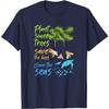 Plant Trees Save Bees Clean Seas Turtle Graphic Cotton T-Shirt Casual Crewneck Tee