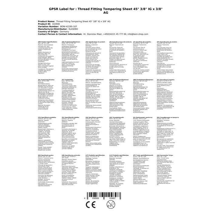 Coude Fileté en Fonte Malléable 45°, 3/8 Pouce, Galvanisé