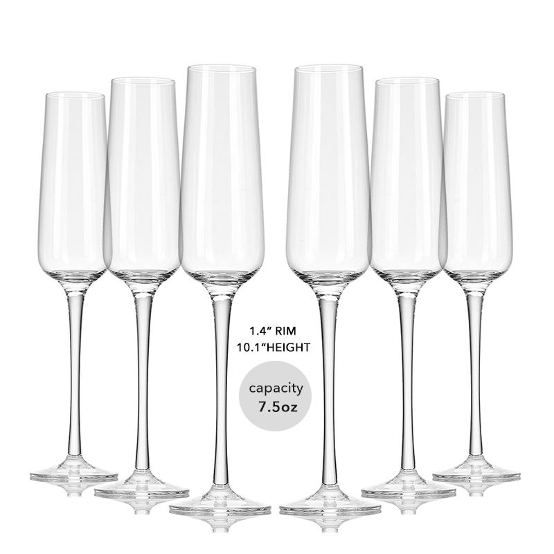 Шампанское флейты (Набор из 2/6) 7,5 унций – высокие, длинная ножка, кристально чистые, классические, можно мыть в посудомоечной машине, качественные фужеры для игристого вина