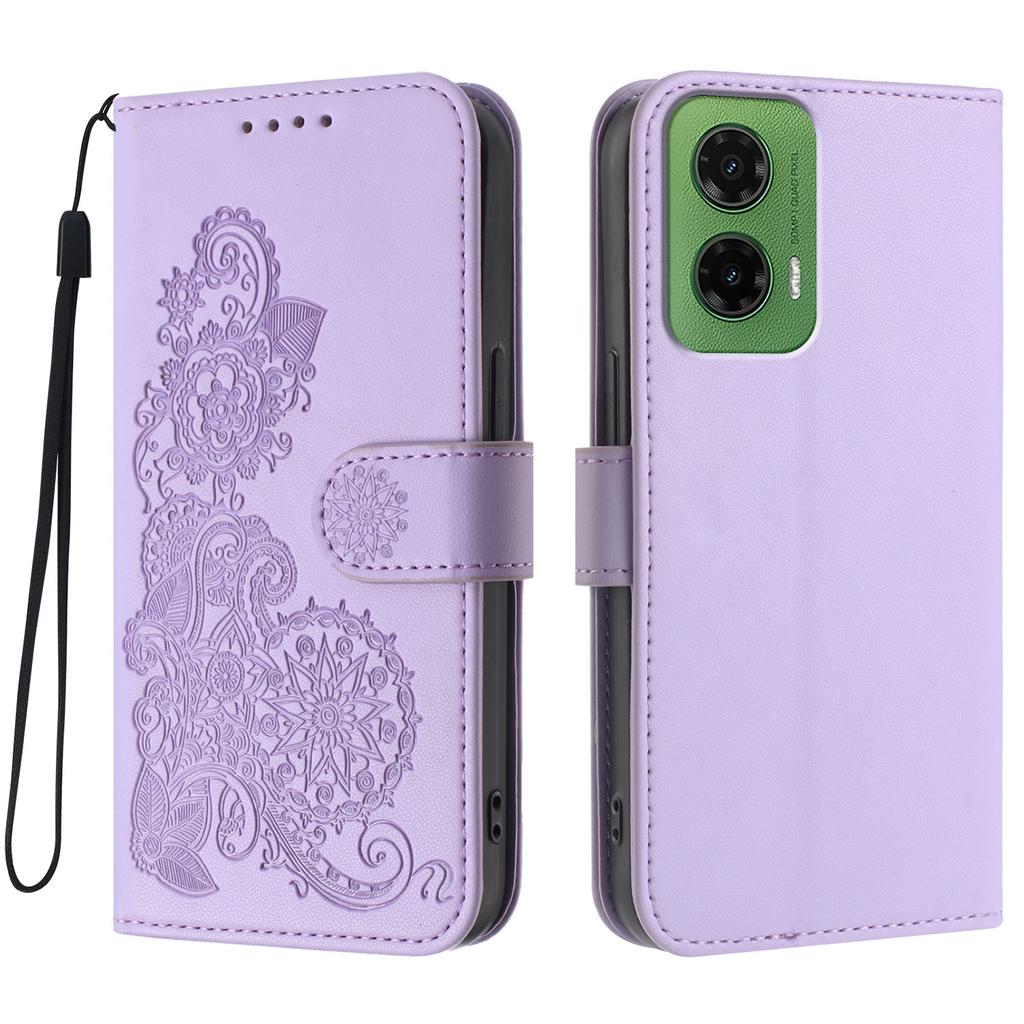 Для Motorola Moto G35 5G Чехлы для телефонов Кожаный кошелек с цветком мандалы Мобильная крышка со шнурком