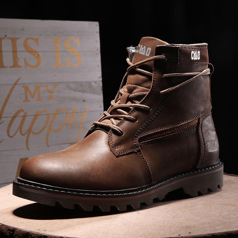 2024 2024 2024 Cow Leather Boots Men Lace Up Ankle Boots Platform Shoes Autumn Winter Ladies Shoes Outdoor Vintage Boots for Men