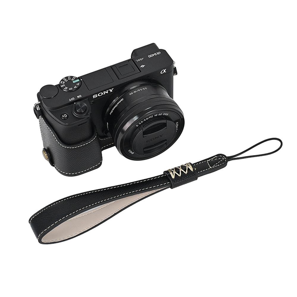 Чехол-половина корпуса камеры из ПУ кожи с принтом пальм для Sony A6400 A6300 A6000 A6100, с отверстием для батареи, нижней крышкой и ремешком для руки