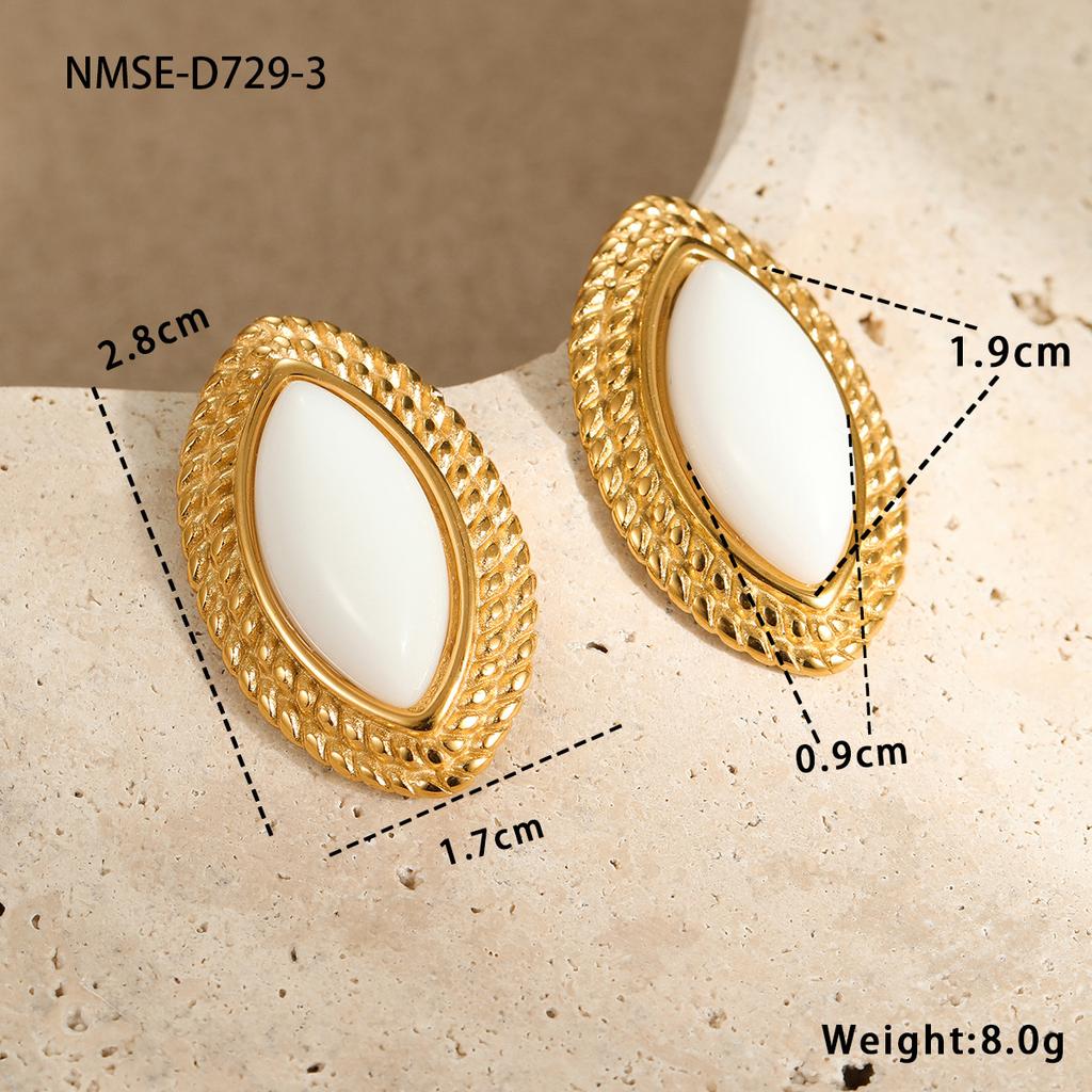 GEMCHIC Women's Vintage Marquise Shape Stud Earrings 18K Gold Plated Stainless Steel Colorful Geometric Fashion Jewelry