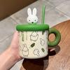 Милая керамическая кружка с крышкой в виде кролика Миффи, офисная соломенная чашка для питья для мальчиков и девочек, подарки на день рождения