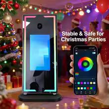 Interactive Full Metal 360 Instant Print Photo Booth Touch Screen LED Ambient Light Party Supporting SLR Smartphones iPad Camera
