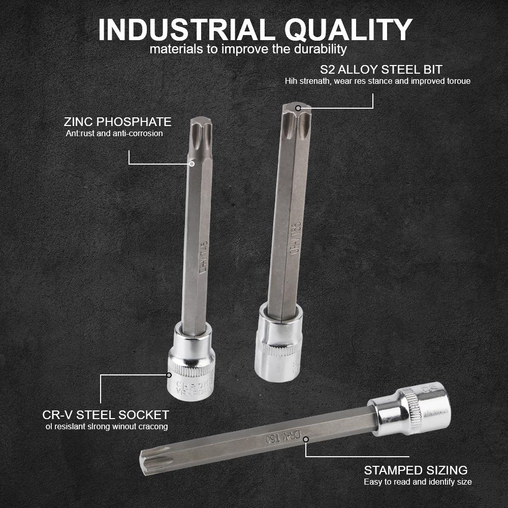 Автомобильные аксессуары Хром-ванадиевая стальной привод, удлиненный, размер T25, T30, T40, T45, T50, T55, T60, набор торцевых головок Torx Star, 7 шт., 3/8 дюйма