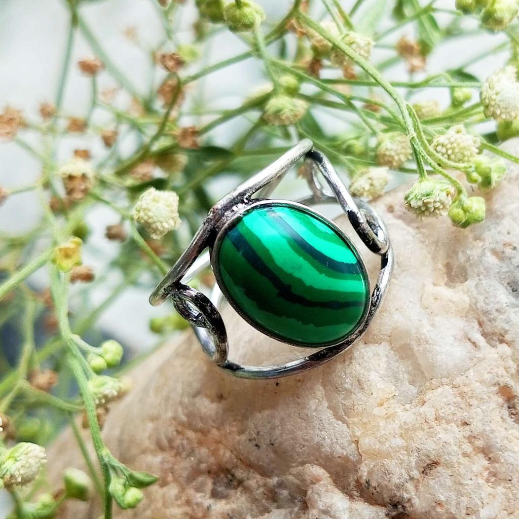 Ювелирное кольцо с регулируемым кольцом из стерлингового серебра 925 пробы с малахитом NST-J2H4581
