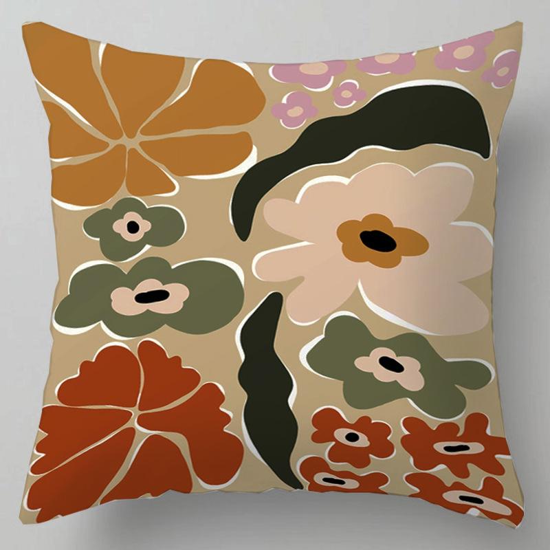Geometric Abstract Floral Pattern Throw Pillow Cover With Short Plush Print For Living Room Sofa Decoration Cushion Cover
