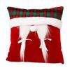 Santa Hat Christmas Eco-Friendly Durable Red Velvet Plaid Throw Pillow Case with Faux Fur Braids Holiday Decor for Couch