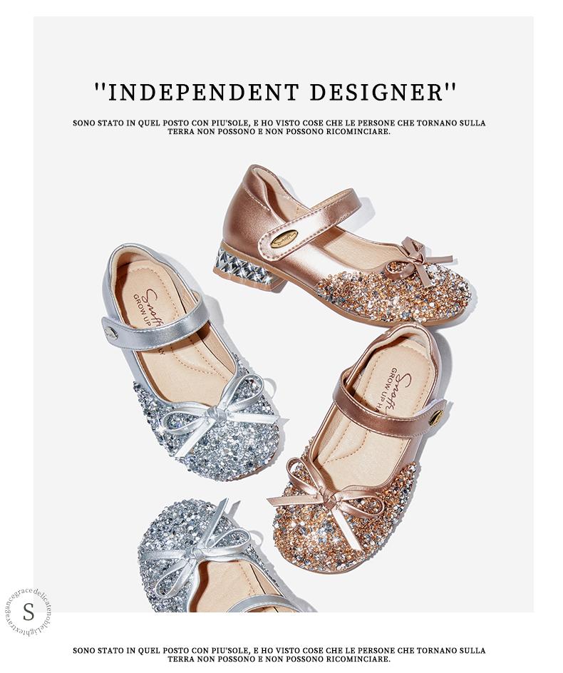 Sparkling Shoes Series: High Heeled Girls' Crystal Princess Leather Shoes, Stylish Baby Single Shoes