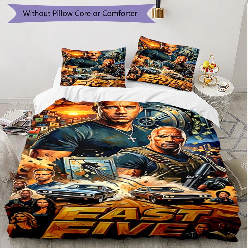 3pcs Duvet Cover Set (1*Duvet Cover + 2*Pillowcase, Without Core), Fast & Furious Print Soft All‑Season Bedding Set, Home Bedroom Decor Gift