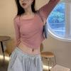 Irregular Long-sleeved T-shirt for Women In Spring and Autumn New Style of Inner Bottoming Shirt Design Niche Drawstring Short Top