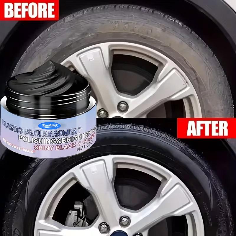 Plastic Refurbishment Polish Paste 30g, Car Interior Dashboard Trim Restorer Wax, Deep Black Shine & UV Protection for Faded Bumper Door Panels