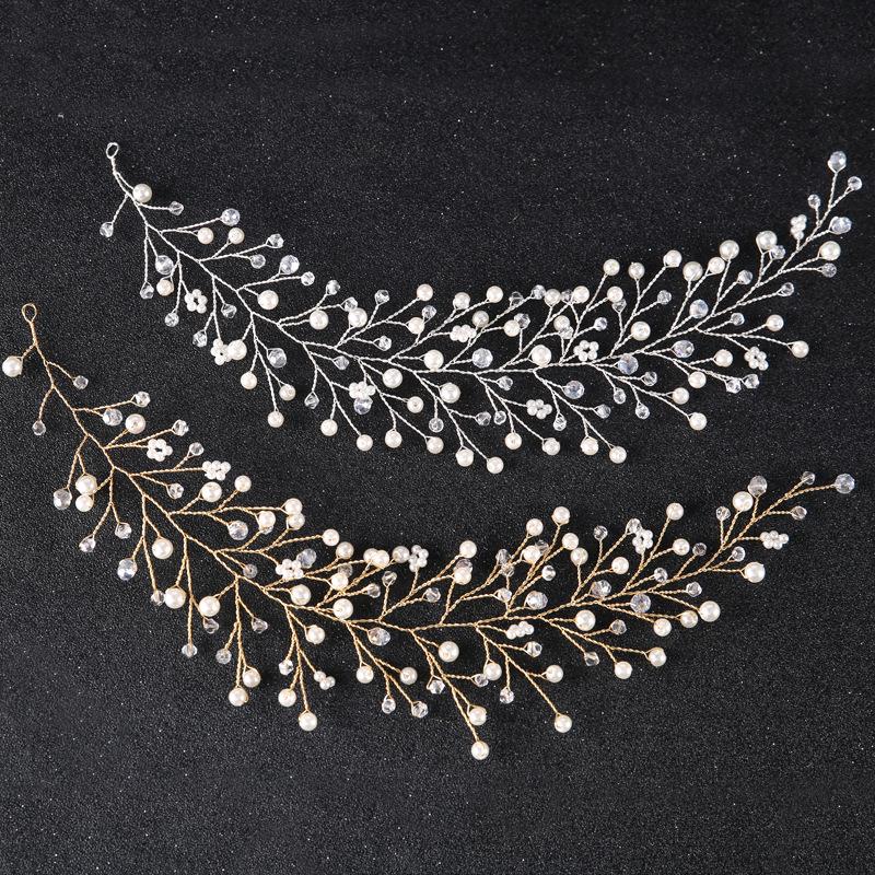 Foreign Trade Hot Bridal Hair Accessories Pearl Hair Band Gold Silver Crystal Formal Dress Accessories Headdress Bride Jewe