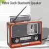 Ретро Солнечный Многодиапазонный Коротковолновый Радиоприемник и Bluetooth-динамик с USB/SD-плеером, Часами и Аварийным Светом