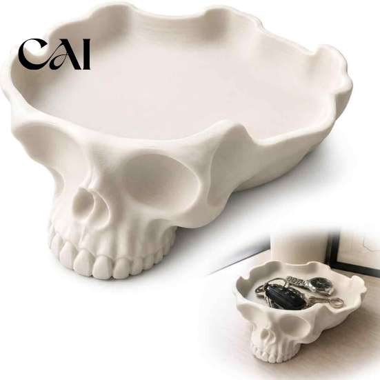 Intricate Carved Storage Plate Skull Catchall Tray, Vintage Resin Bowl for Keys Rings Jewelry, Gothic Handcrafted Tabletop Ornament Earrings