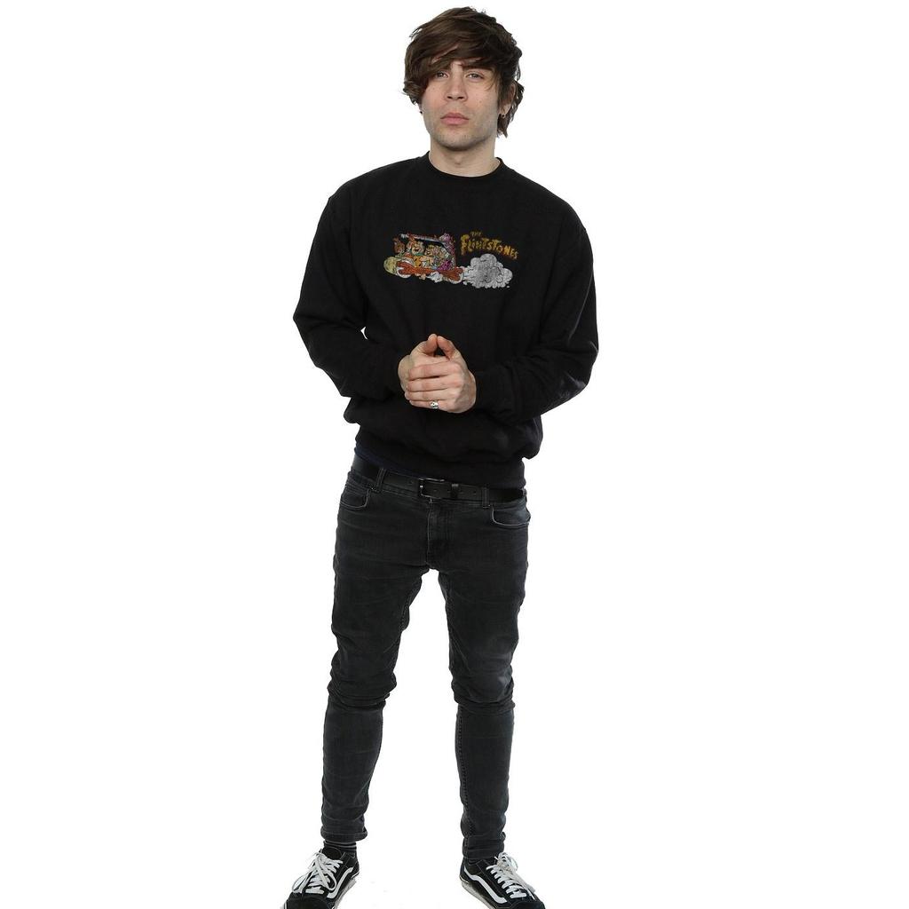The Flintstones Mens Family Car Distressed Sweatshirt