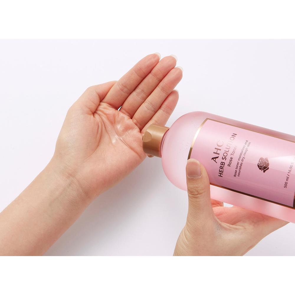 AHC Herb Solution Rose Toner 500ml + Rosemary Mask Pack 10pcs - Hydrating Care, Korean