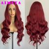 AIMEYA Коричневый парик с кружевной передней частью 13x4 Естественная линия роста волос Длинный синтетический парик с натуральной волной для женщин Ежедневный парик для косплея Без клея с кружевной передней частью