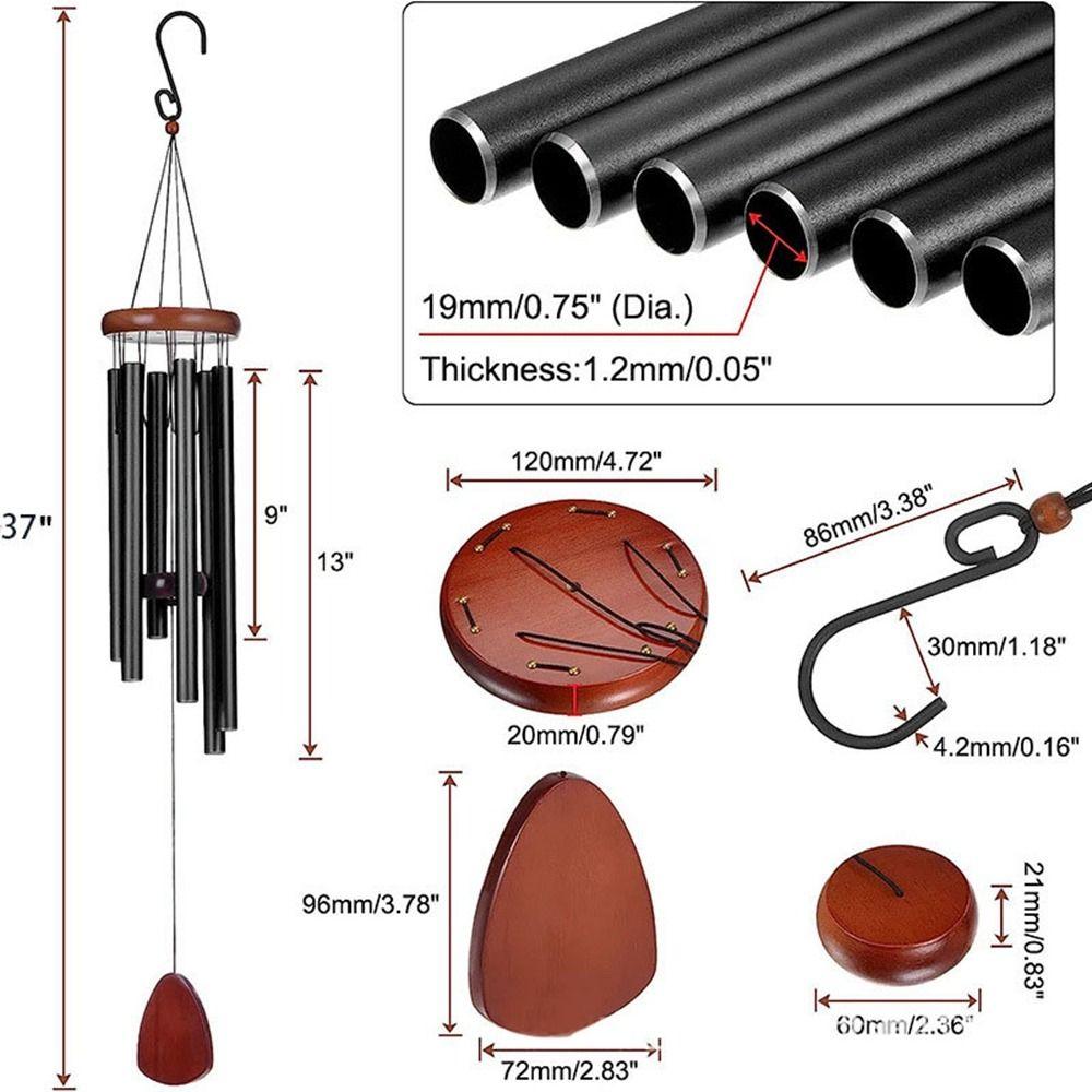 New Aluminum Metal Tubes Windchime 37 Inch Zen Atmosphere Aluminum Wind Chimes 6 Rods Large Wind Bell Garden