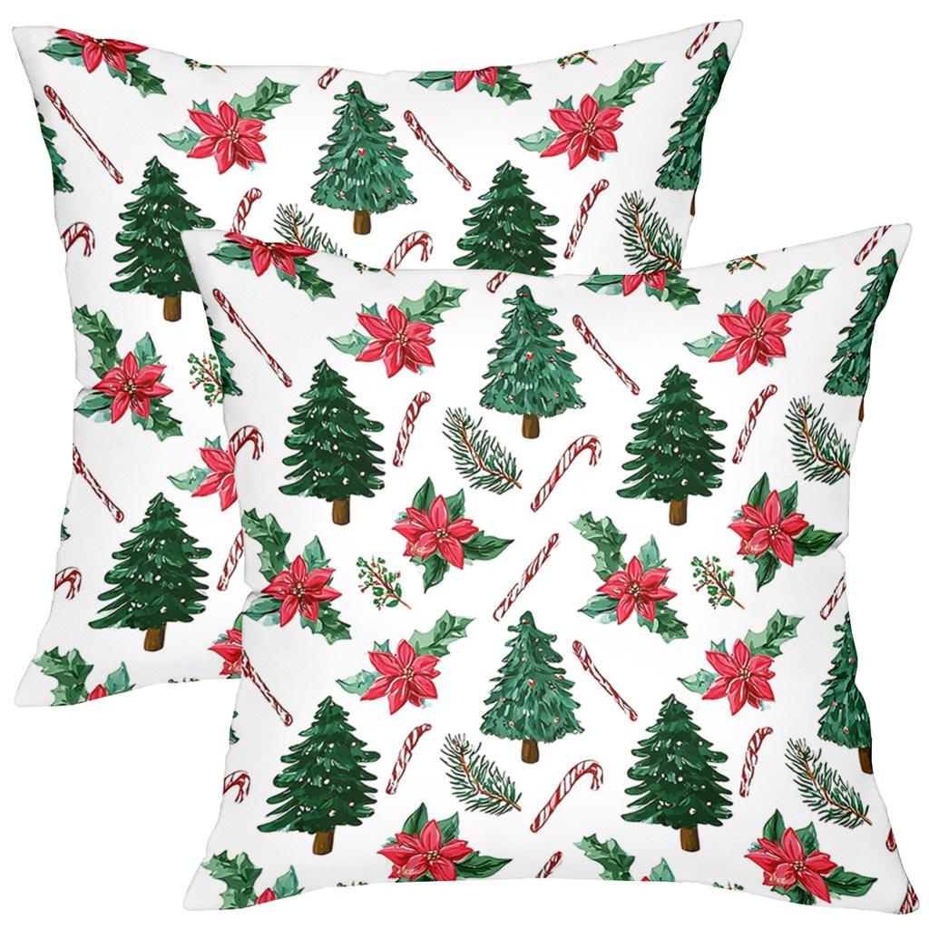 1 Pieces Christmas Tree Candy Cane Poinsettia Pattern Pillow Polyester pillowcase, sofa decorative cushion cov Headboard Pillow