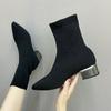 New Style Popular Women's Knitted Ankle Boots Pointed Toe Stretchy Chunky Med Heels Fashion Sock Short Boots Zapatos Mujer