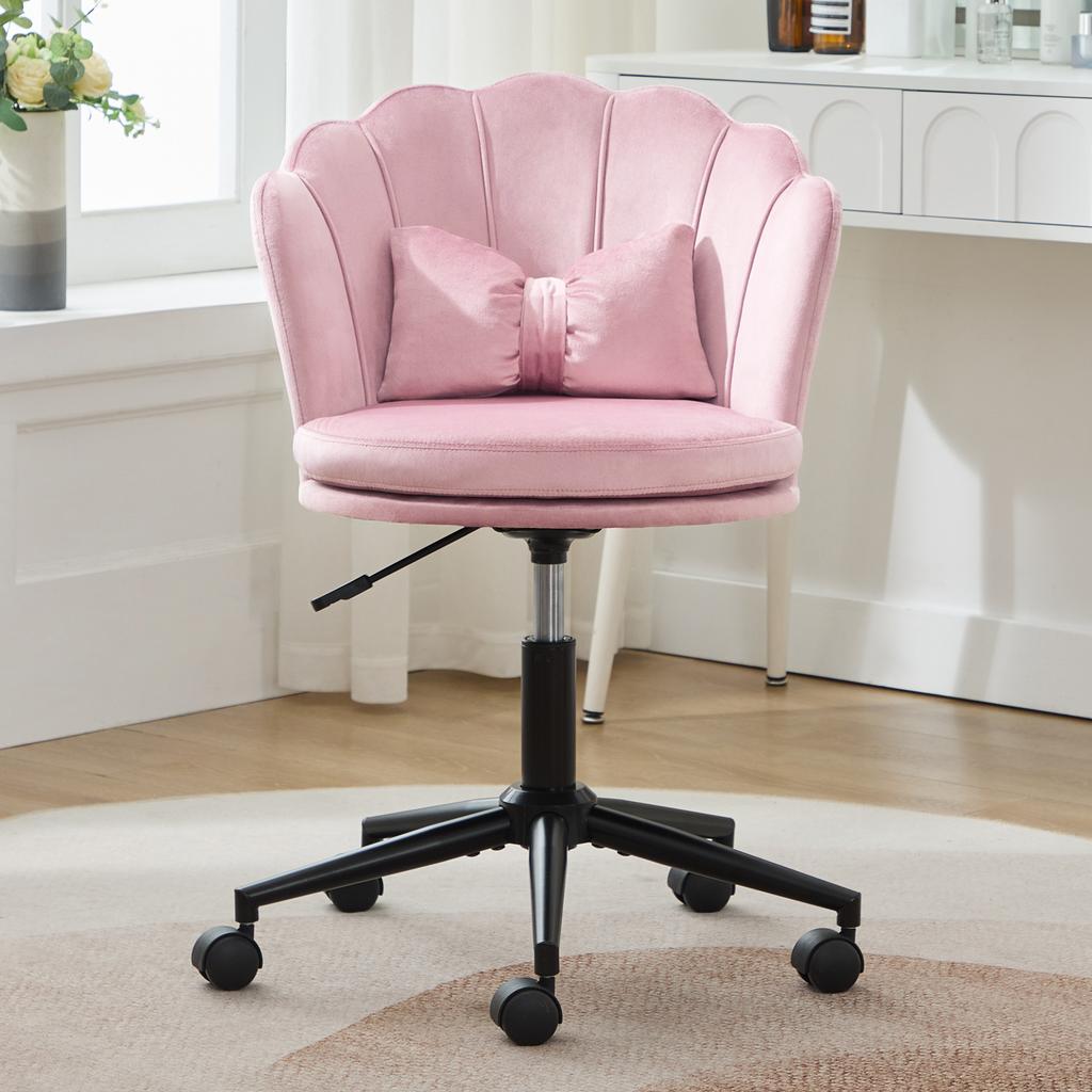 Modern Design: Dressing Chair, Office Chair, Petal-Shaped Backrest, Butterfly-Shaped Lumbar Cushion, Height-Adjustable, Soft Seat Cushion.