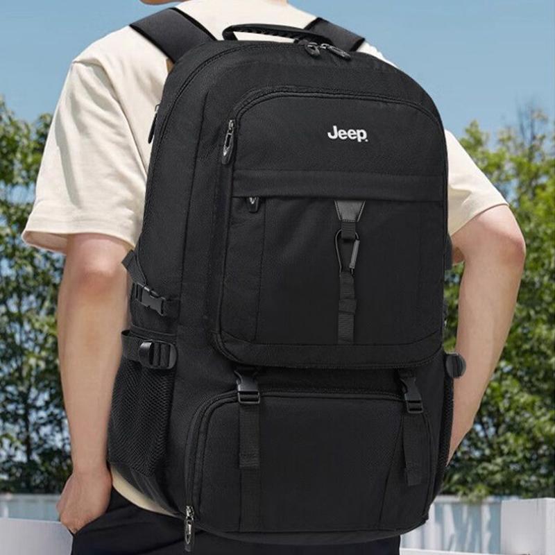 Jeep Mens Outdoor Hiking Backpack Large Capacity Commuting Travel Lightweight Multifunctional Oxford Cloth Men backpack Black PP51X02400