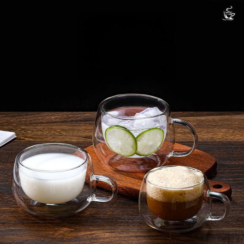 Double layered thick transparent glass cup simple and fashionable transparent household coffee cup with handle water cup