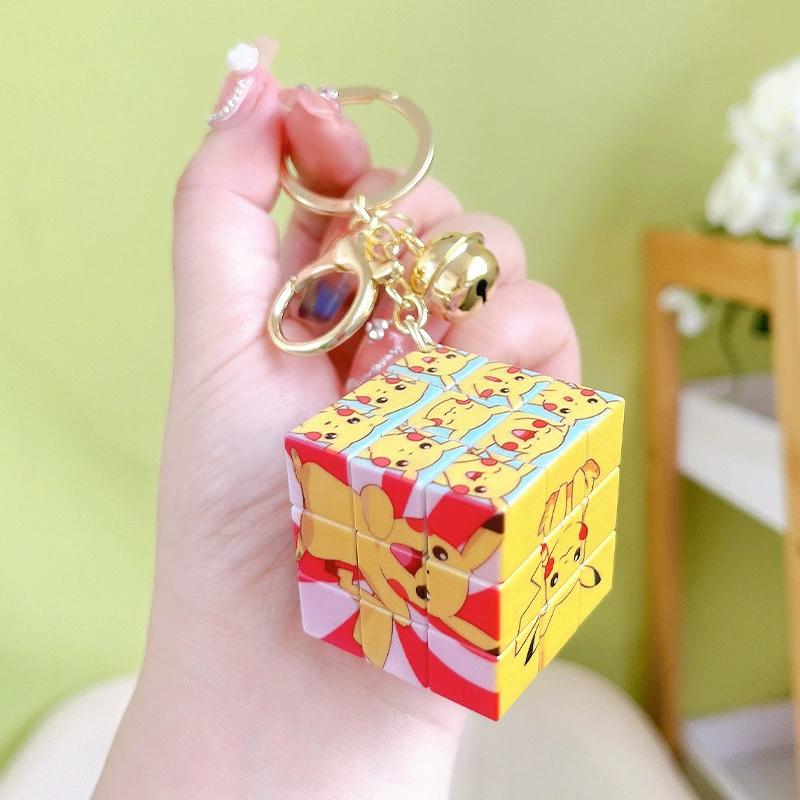 Pikachu Mini Rubik's Cube Keychain Pendant Kawaii Playful Cartoon Puzzle Toy Cute Bag Backpack Charm Novelty Kids Gift