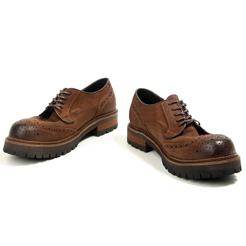 16-5 Oil Wax Matte Brock Engraved Men's Shoes Big Head Leather Shoes Retro Round Head Tooling Shoes Platform Casual Leather Shoes