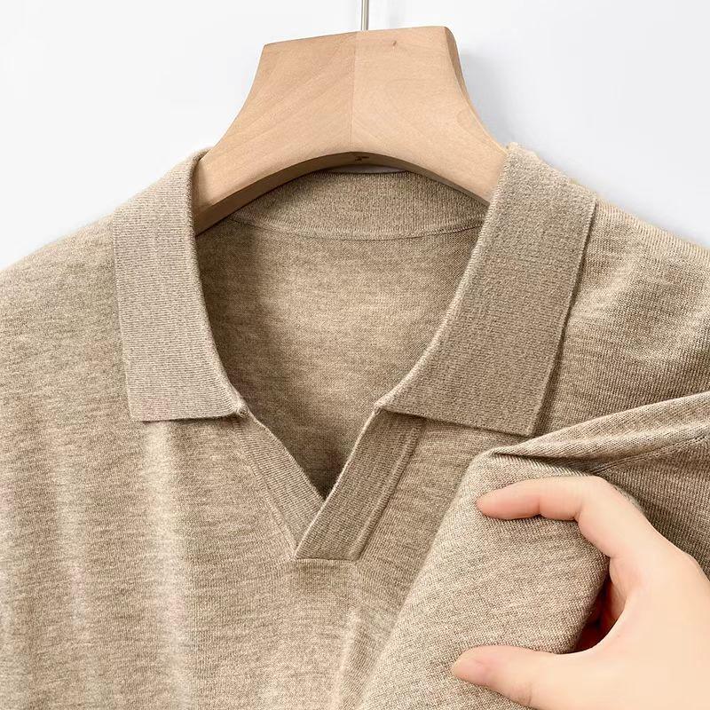 Мужской свитер поло с длинным рукавом и отложным воротником