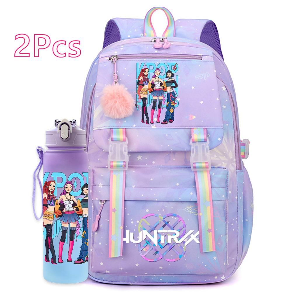 2 шт./набор Милый аниме K-pop рюкзак с принтом 750 мл бутылка для воды большой вместимости дорожная сумка для девочки-подростка мальчика школьный портфель детский подарок рюкзак