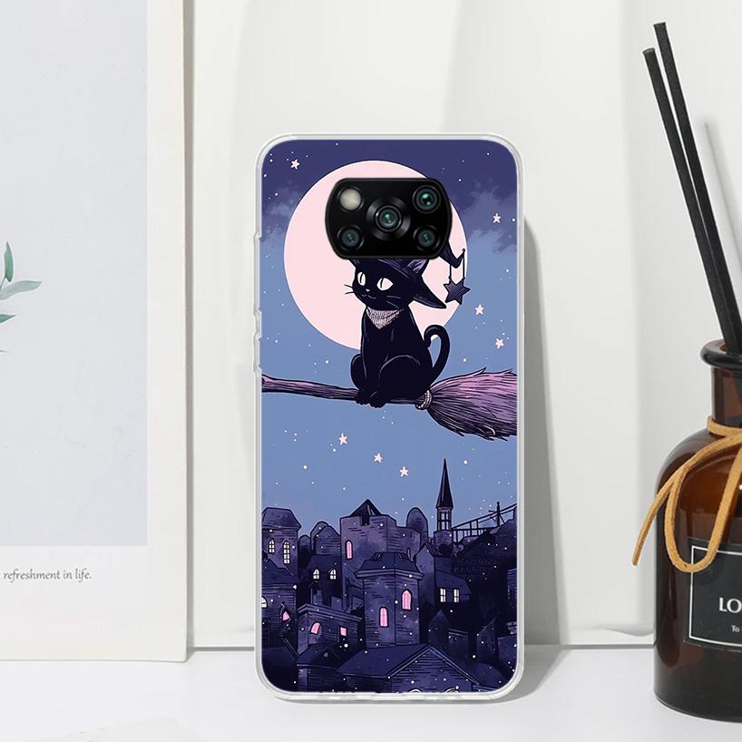 Anime Cute Black Cat Meow Phone Case For Xiaomi Poco X7 X6 X5 M7 M8 Pro F7 Ultra Redmi 15C 15 13C 13 12C 12 10 10C 10A Art Funda