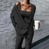 1 Set Women Knitted Outfit Tank Top Cardigan Pants Three-piece Set Solid Color Long Sleeves Knitted Suit Ladies Office