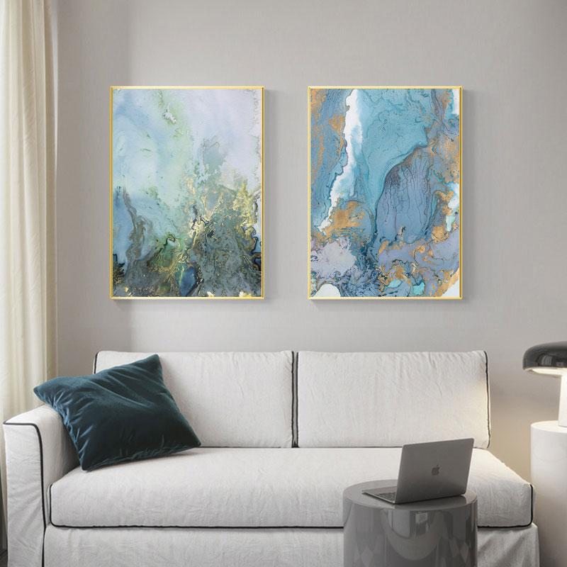 Marble Wall Art Canvas Painting Abstract Pictures Blue and White Canvas Art Posters and Prints Modern Home Living Room Decor